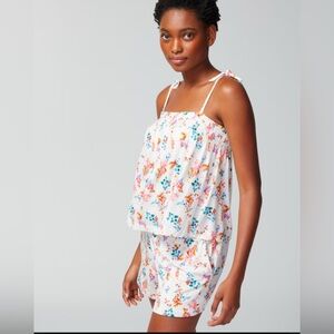 Soma Cool Nights Smocked Babydoll Tie Tank Top Shirt Floral Medium NEW W/TAG!